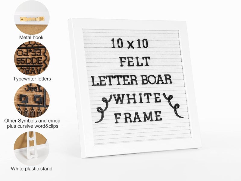 G GAMIT Letter Board Sign White Frame 10x10 - Felt Letter Board Baby Announcement Board with Typewriter Letters, White Letter Board Sign Board&Message Board with Stand and Canvas Bag. - Image 2